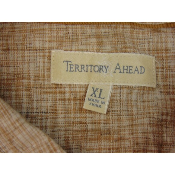 Territory Ahead Shirt Mens XL Brown White Chambray Short Sleeve Linen - Picture 4 of 8